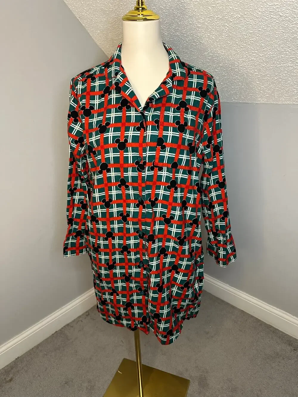 EUC Hanna Andersson Disney Mickey Mouse Holiday Flannel Nightshirt Dress Sz S